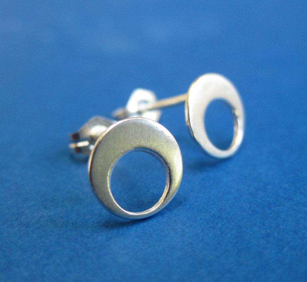 Eclipse Modern Silver Studs- Mod Circle Earrings, Unique Silver Stud Earrings