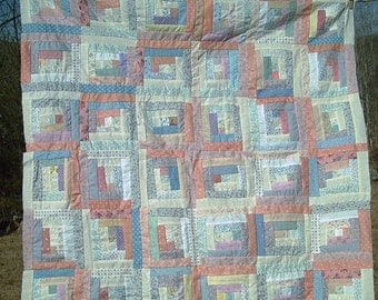 Scrappy Log Cabin pastel quilt top, for wall or crib quilt, table topper