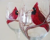 Cardinal Wine Glasses Hand Painted
