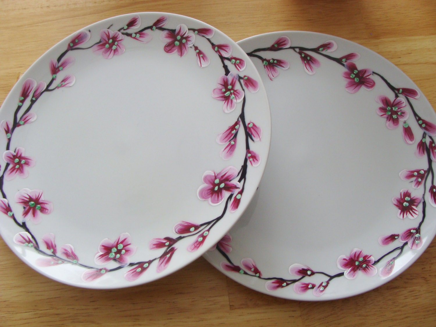 Cherry Blossoms Side Plates Set of Two Hand Painted
