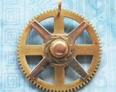 Antique Clock Wheel Time Travel Compass DIY Repurposed Steampunk Cosplay Jewelry Pendant Assemblage