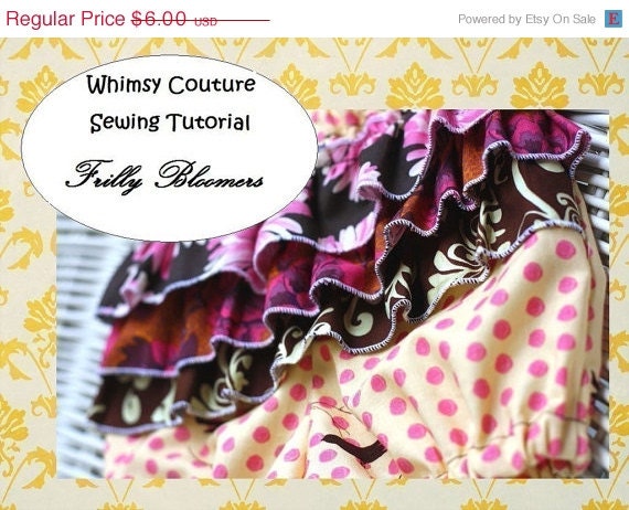 On Sale 2.50 Off Whimsy Couture Sewing Pattern/Tutorial ebook -- Frilly Bloomers -- with ruffles nb- size 6 PDF Serger Version Instant