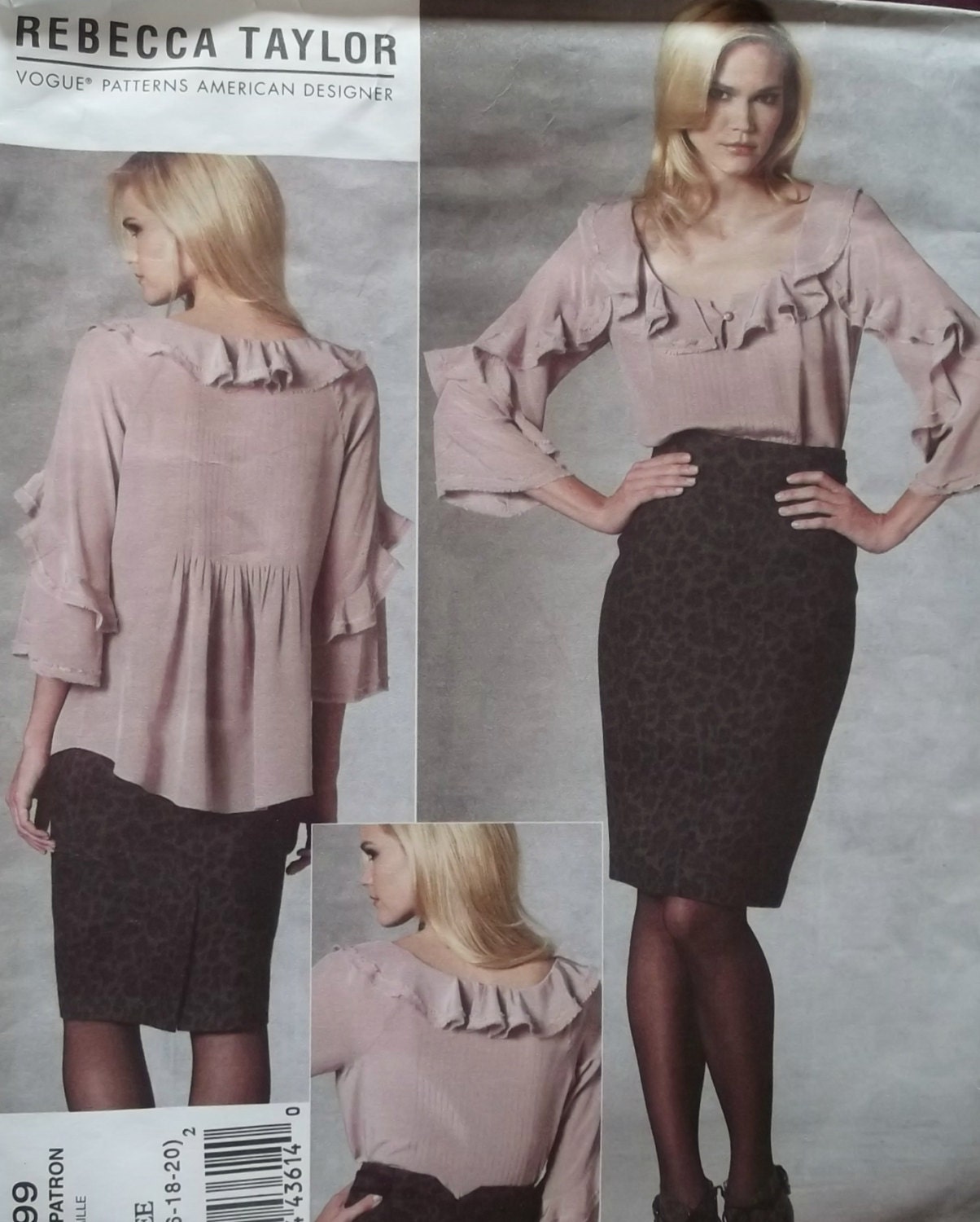 Rebecca Taylor Design Ruffled Blouse Tapered & Skirt Sewing Vogue V1199 Pattern Sizes 14 16 18 20,  Uncut