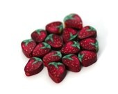 Strawberry Beads, Polymer Clay Fruit Beads, Red Berry 823