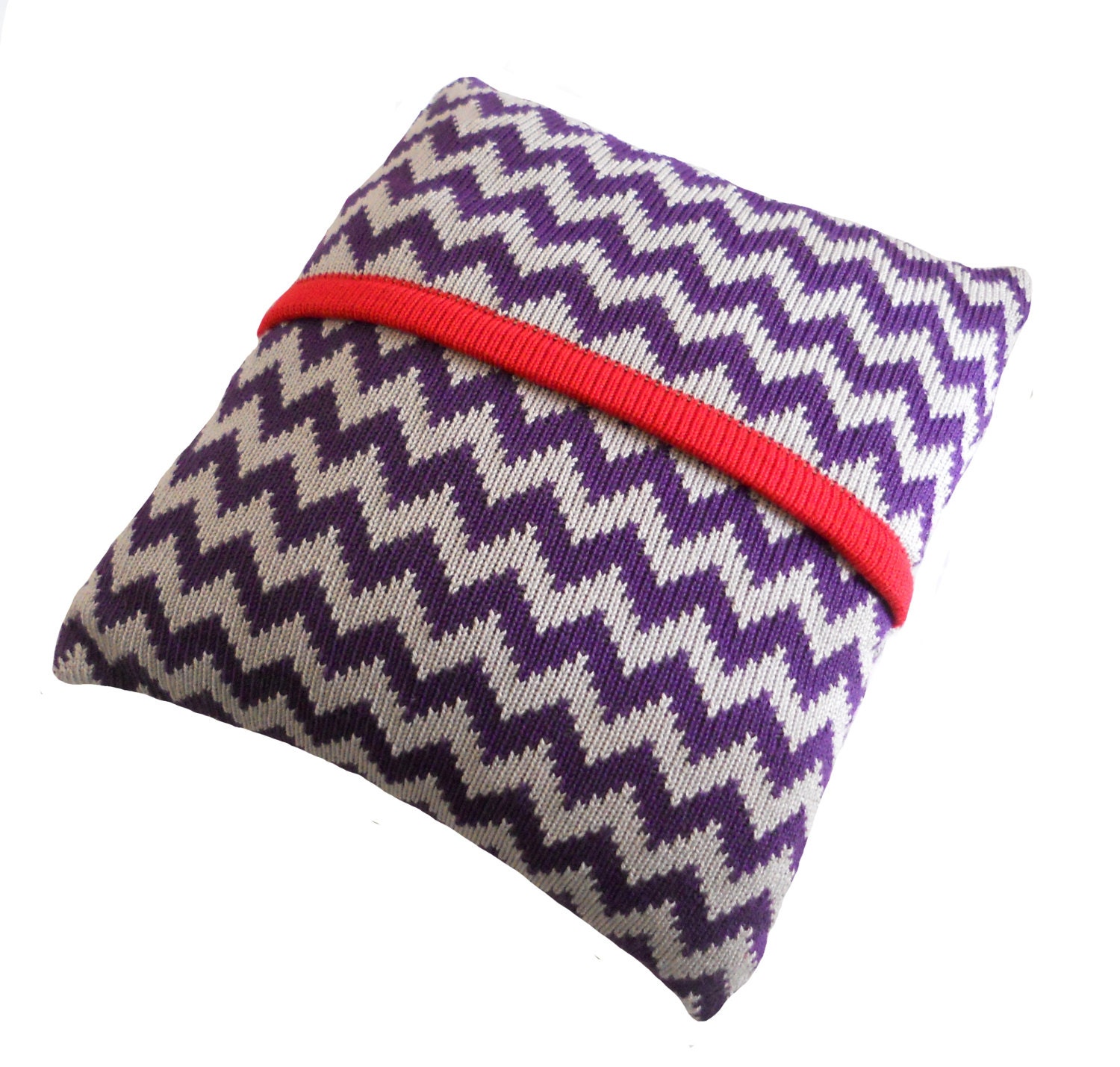 Small Chevron Cushion - Purple, Grey and Red