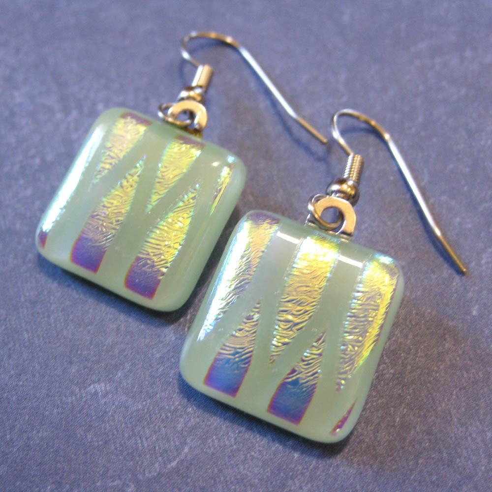 Dichroic Earrings, Dangle Earrings, Hypoallergenic Earings, Mint Green Jewelry - Destiny - 1852 -3