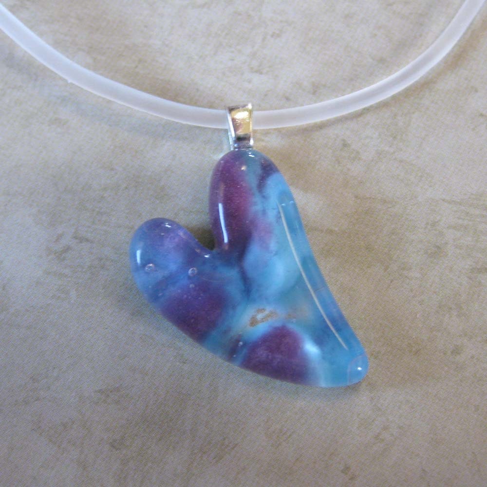 Glass Heart Necklace, Small Heart Pendant, Turquoise Blue Heart Jewelry, Love Jewelry, Pendant Necklace - Compassion - 4078 -3
