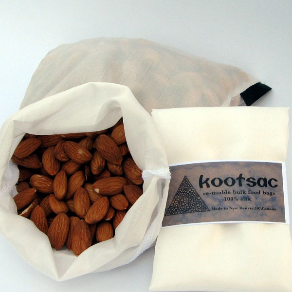 Eco bag - reusable bulk bin food bag for grains, legumes, nuts - natural silk - medium