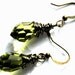 Antiqued Brass Wire Wrapped Olive Green Crystal Earrings