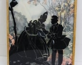 Vintage Silhouette Reverse Painted Courting Couple Convex Glass Frame Small