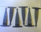 Vintage Iron Metal Strap Offset Hinges Faux Hammered Look Cabinets Trunk