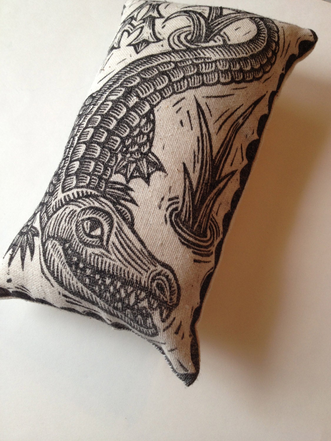 Alligator Hand Printed Novelty Linen Pillow