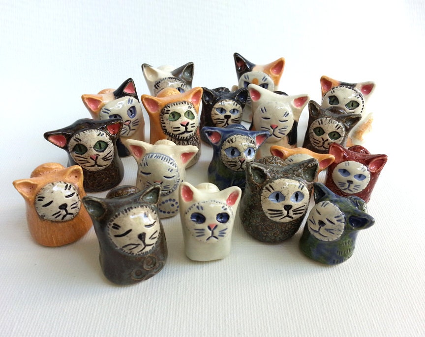 Ceramic Cat Miniature, Collectible Stoneware Kitties Surprise Collection