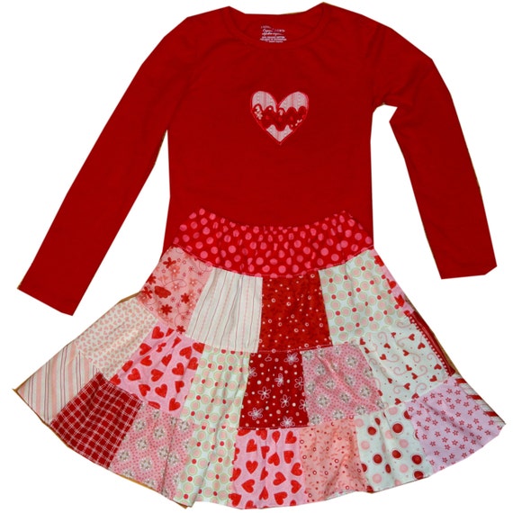 Girls Patchwork Twirl Skirt Set Euro Valentines Day Outfit 3m through 8 years