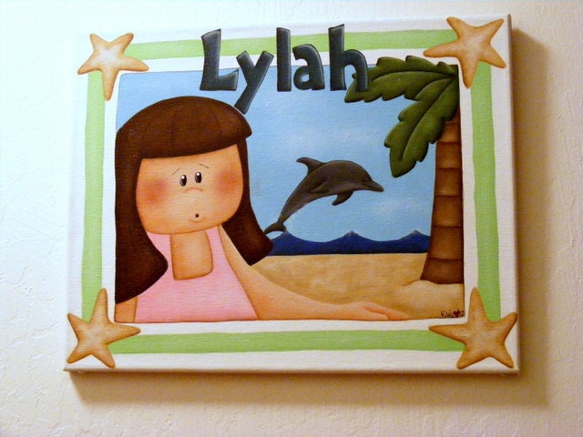 Custom HandPainted Personalized Girlie Girl Beach Theme Canvas
