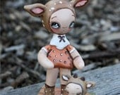 Fawn Doll Animal Mom And Baby Porcelain OOAK Art Doll---Mother's Day