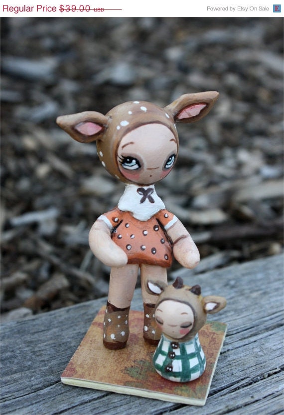 Fawn Doll Animal Mom And Baby Porcelain OOAK Art Doll---Mother's Day