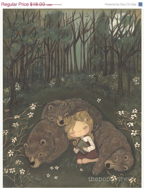 Nursery Art Bear Print Fairy Tale Forest Girl Children Wall Art---Three Bears