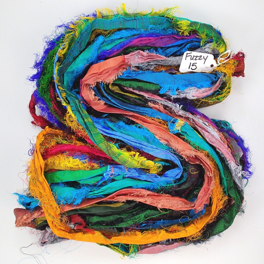 Recycled Silk Sari ribbon multi color Dbl soft soak Vintage Fade LARGE skein Fuzzy