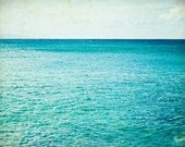 Ocean Photograph - aqua teal blue water, sky,  seascape horizon, beach cottage decor, nautical fine art photograph 8x10 - Smooth Sailing