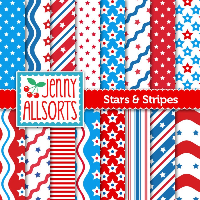 Stars and Stripes Digital Scrapbooking Scrapbook Patriotic Paper Pack - Instant Download