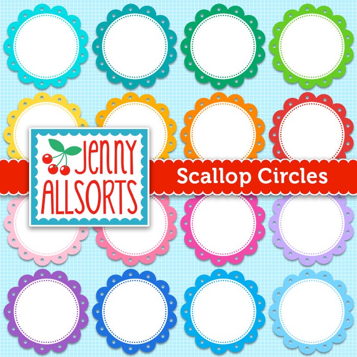 20 Digital Scallop Circle Frames in Rainbow colors - Instant Download