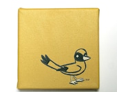 Yellow Bird Sketch Painting - Original Wall Art Acrylic on Canvas 6 x 6