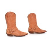size 9 SOUTHWEST tan leather 80s HARNESS strappy BIKER cowboy boots