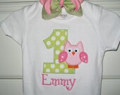 Preppy Birthday Tee - Owl with Number Tee - Custom Boutique Personalized Tee - Short Sleeve