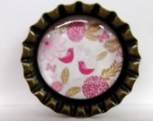 Bottlecap Refrigerator Magnet: Cottage Chic Pink Birds,Kitchen,Home Decor,Office