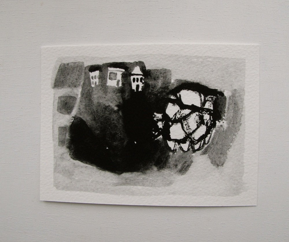 landscape with abstract motif - an original gouache painting