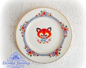 20 % OFF Sale Shabby Baby Fox Floral Vintage PETITE Plate Dish Wall decor gold blue chic flower retro easter girly little girl doll