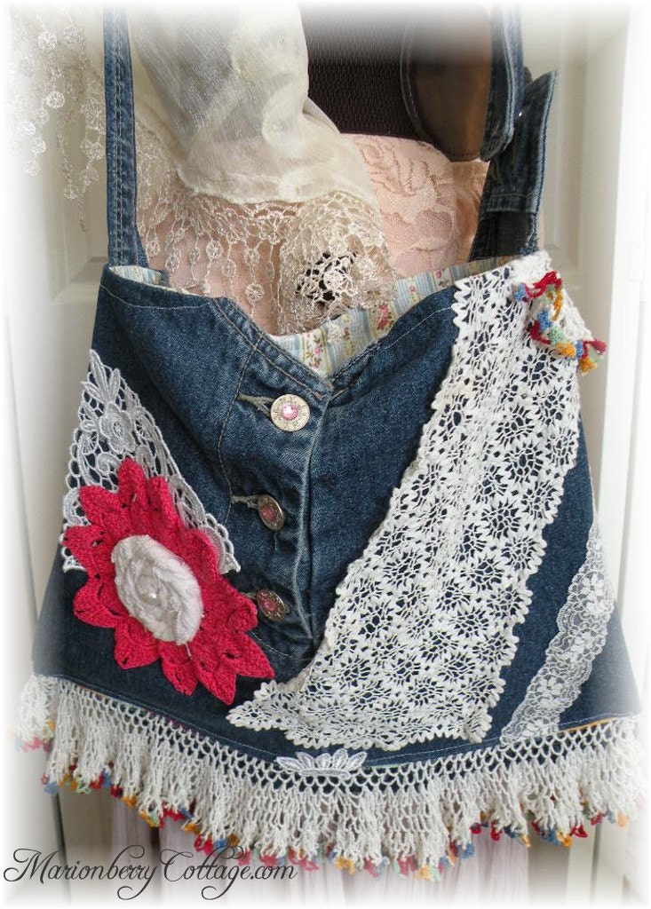 Praire cowgirl demin and lace handbag Gyspy jean purse ECS