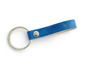 Nautical Royal Blue Leather Keychain, A Handmade Leather Key Ring Hand Stamped with AHOY