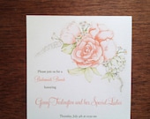 Floral Bridal Shower Luncheon Brunch Invitation -- Pink Roses and Gerber Daisies