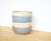 Rustic Collection Stoneware Pottery Bowl Set - Blue Shino and Satin Oatmeal Glazes