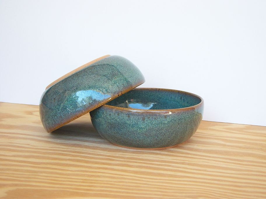 Pottery Soup Bowls in Sea Mist Glaze - Stoneware Ceramic Bowls - Set of 2