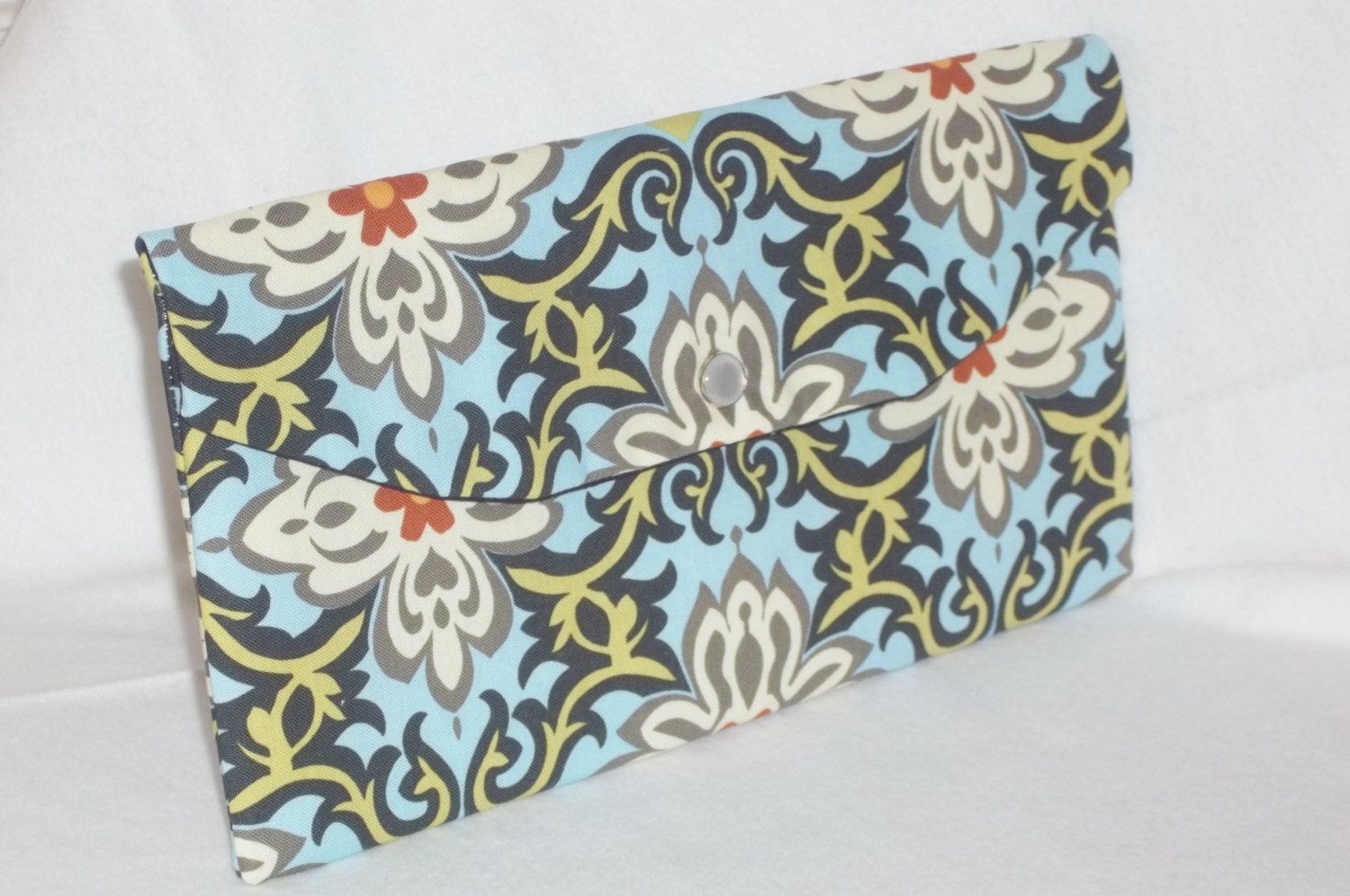 Bridesmaid Clutch / SALE and FREE SHIPPING / Foldover Clutch /  Temple Garland by Amy Butler / Gift Idea / Blue & Black / Ready to Ship