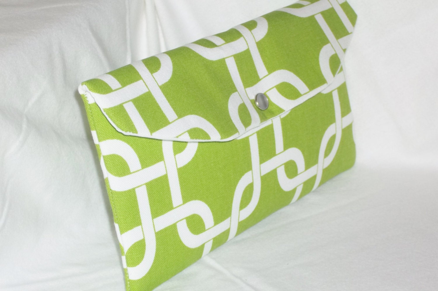Bridesmaid Clutch / SALE and FREE SHIPPING / Fold Over Envelope Clutch / Premier Prints - Gotcha in Chartreuse & White /Gift Idea