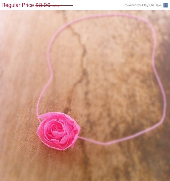 40% OFF SUPER SALE Sale Petite Shabby Chic Pink Chiffon Rose Skinny Headband