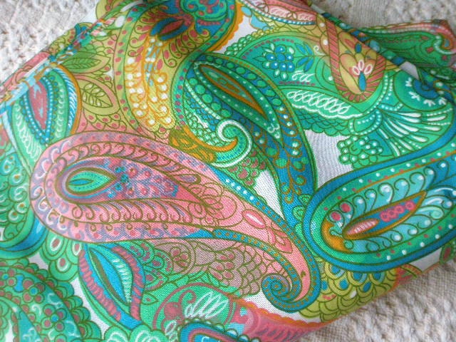 Vintage 1960s Paisley Pink-Green-Blue-Orange Fabric - 7 Yards