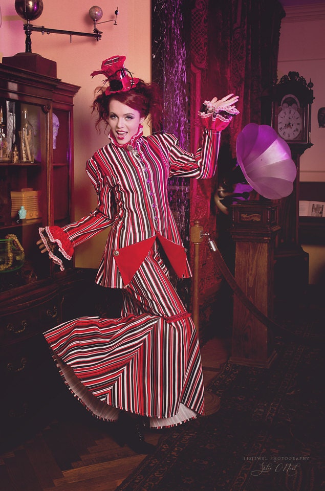 Steampunk striped victorian day walking dress dress - nohumanintentions