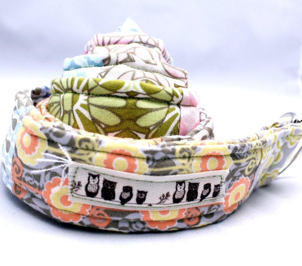 Patchwork Belt in patterned pastels, owls on a branch cotton tape - Large