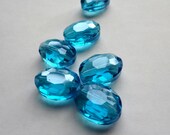 12 x 16mm Faceted Bright Blue Quartz Puffy Oval Melon Semi Precious Gemstone Beads 6 pcs