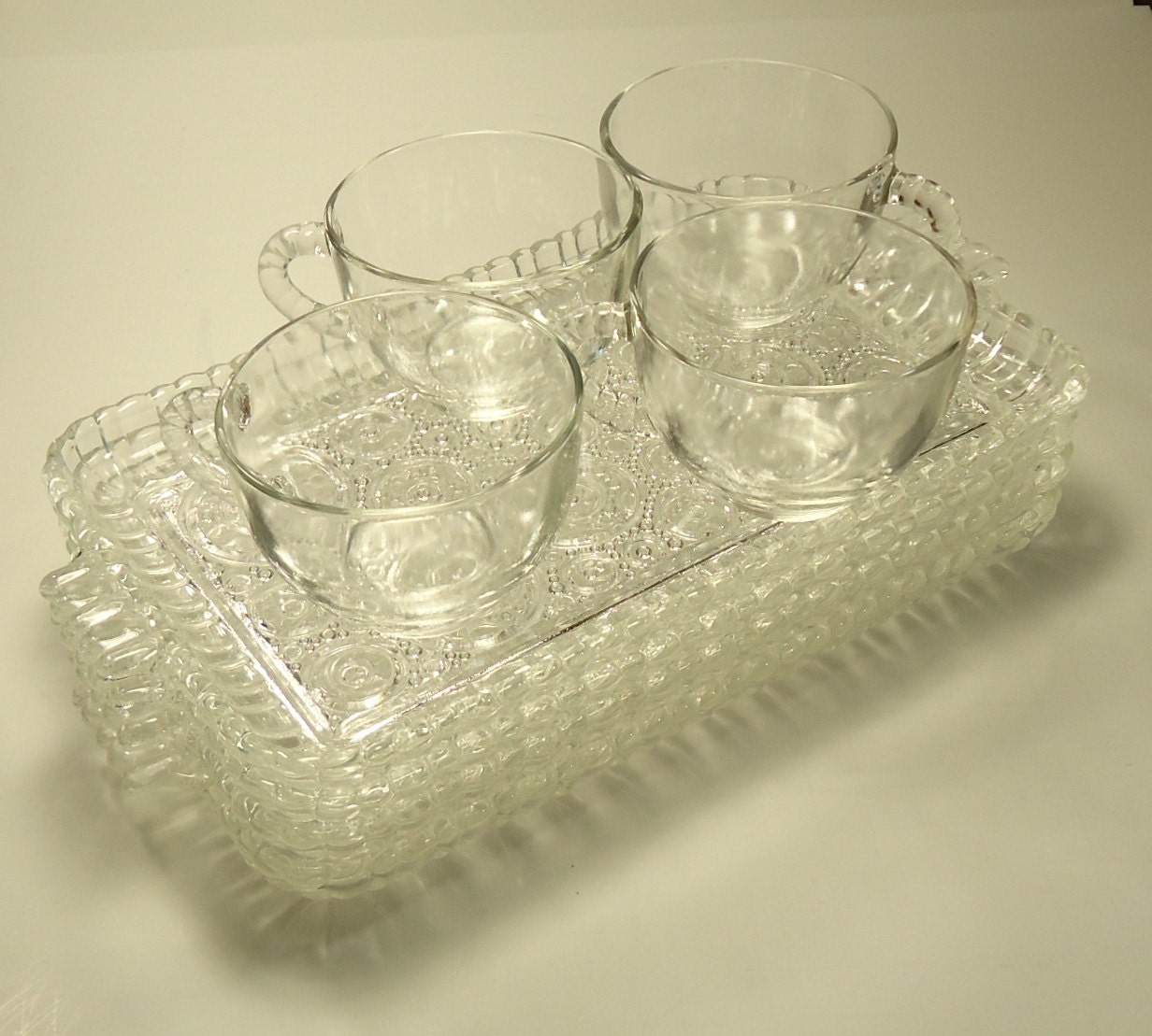 Set of Four Clear Glass Bubble Luncheon Plates by PreciousPast