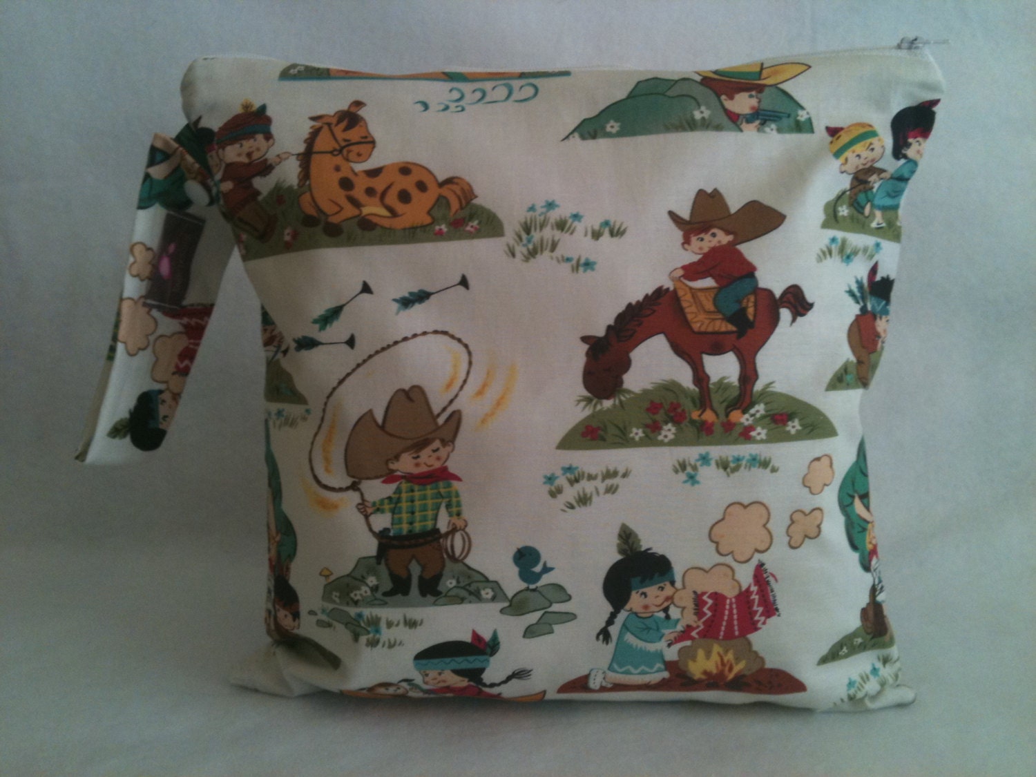 Large Wet Bag 12.5x 12.5 Cowboys and Indians