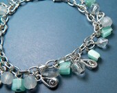 Silver Charm Bracelet, Crystal Dangles, Aqua Blue Charms, Silver Crystal Charm Bracelet, Turquoise and Crystal Charm Bracelet