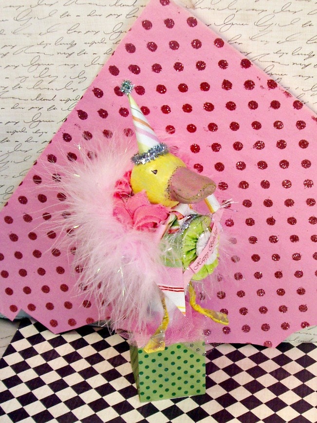 Happy Birthday Party duck cake topper pink and green