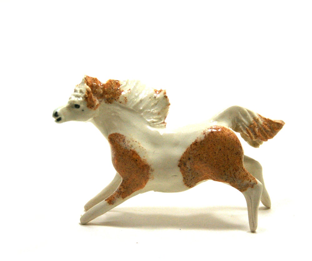 horse sculpture - Galloping Pinto Pony - handmade ceramic