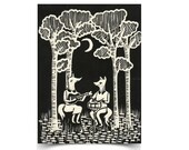 Eine Kleine Foxmusik - ORIGINAL 6 of 20 - Hand-carved hand-pulled matted linocut print